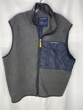 Vintage Polo Jeans Co Vest Mens XL Gray Blue Fleece Pile Zip